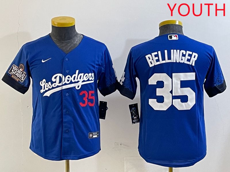 Youth Los Angeles Dodgers 35 Bellinger Blue City Edition 2025 Nike MLB Jersey style 2